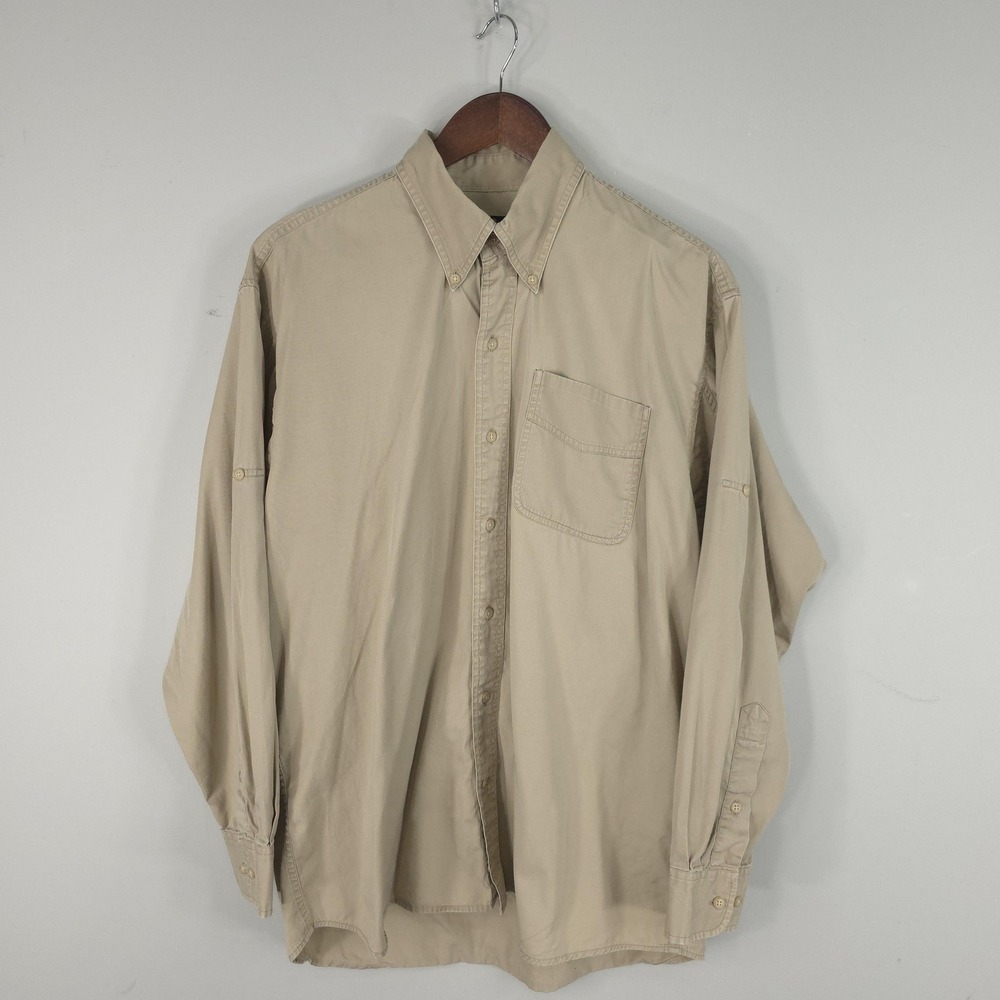 Vintage Willis & Geiger Shirt Mens Large Beige Cotton Long Sleeve Button Down